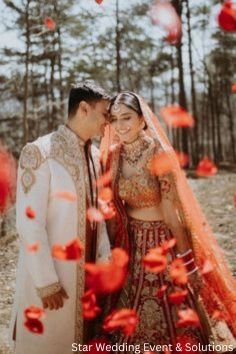 Romantic wedding couple poses