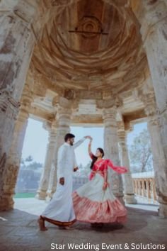 Romantic wedding couple poses