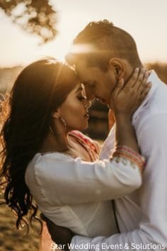 Romantic wedding couple poses