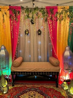 Colorful Drapes and Fabrics Mehndi Decoration