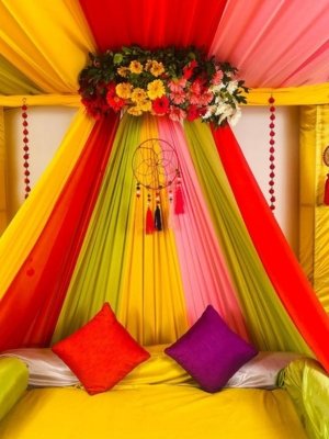 Colorful Drapes and Fabrics Mehndi Decoration